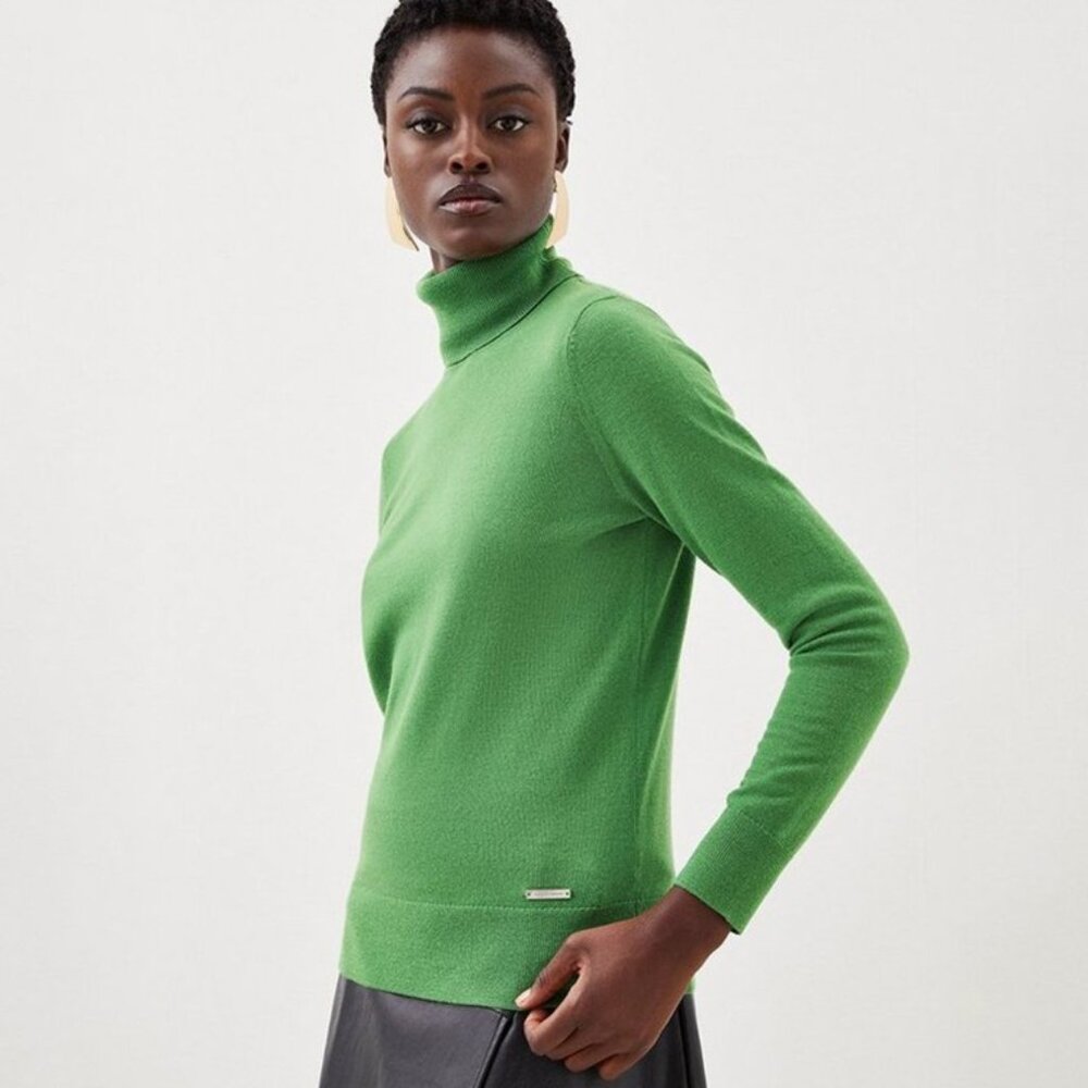 *NWT* Karen Millen Merino Wool Vibrant Green Turtleneck Sweater - Size XS